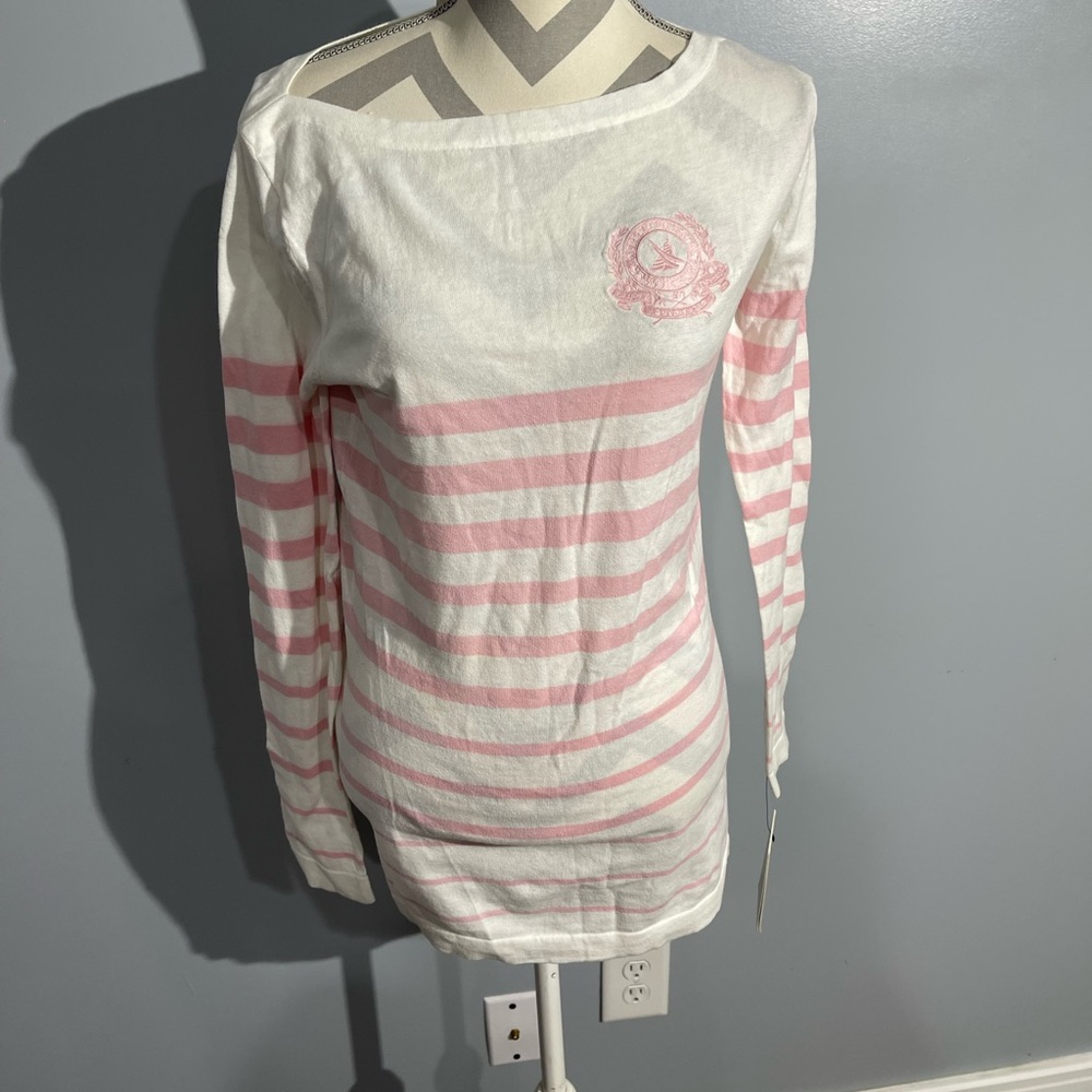 Helly Hansen Pink and White Striped Long Sleeve Top